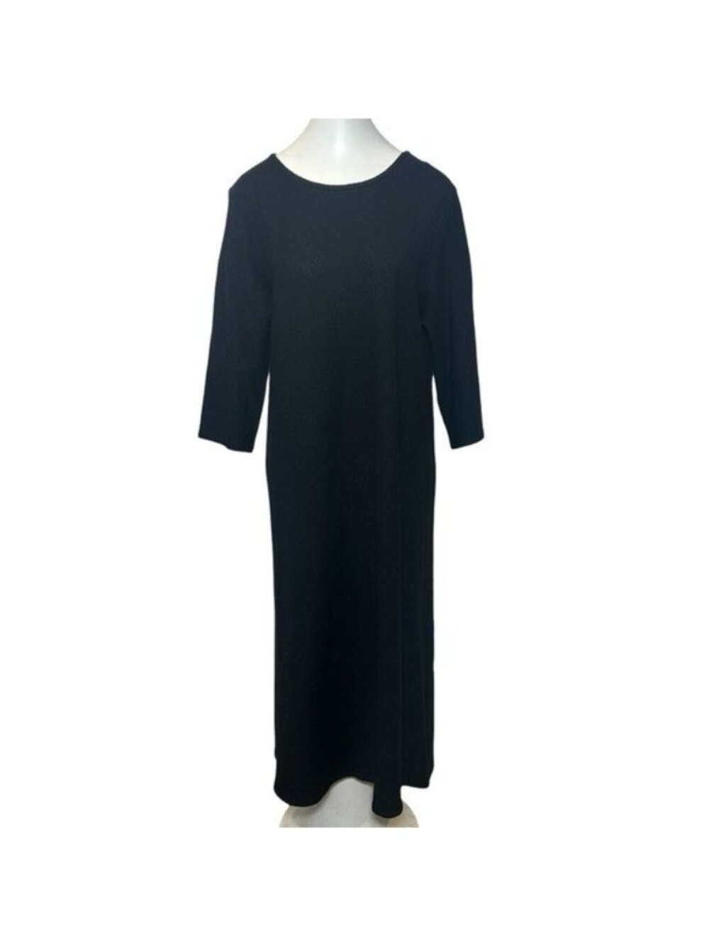 Eileen Fisher L? Maxi Sweater Dress 100% Wool Black 3/4 Sleeve Lagenlook Modest